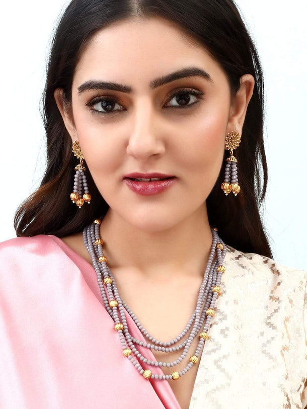 Rubans Gold Plated Crystal Beads Embellished Statement Necklace Set Necklace Set