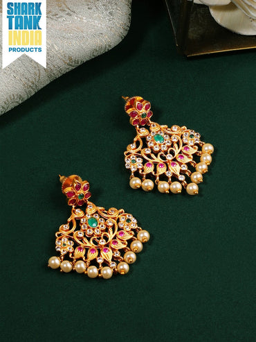 Rubans Gold Plated Elegant Pearl Embellished Drop Earring Earrings