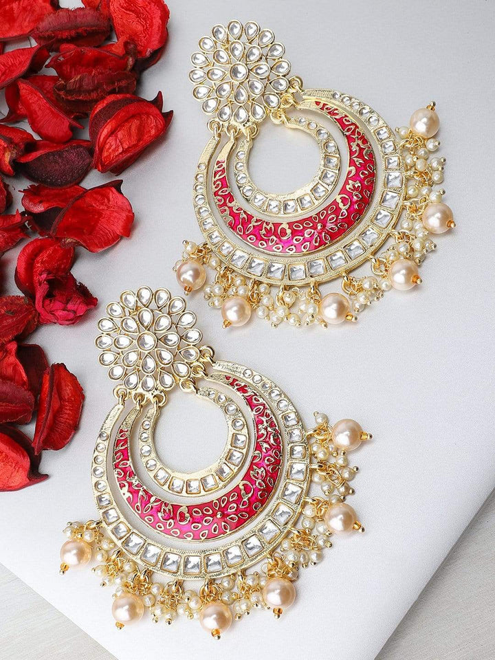 Rubans Gold Plated Enamel Pearl Statement Earrings Earrings