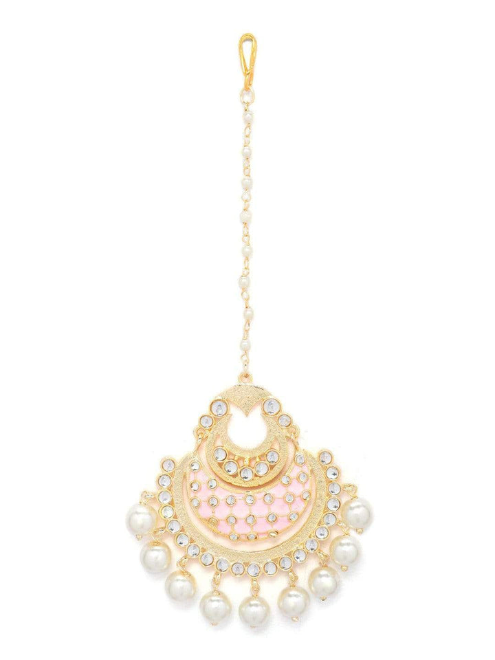 Rubans Gold Plated  Enamel  Pearl Statement Maangtika HEAD JEWELLERY