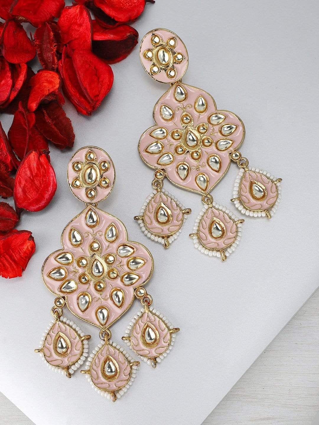 Rubans Gold Plated Enamel Statement Chandbali Earrings Earrings