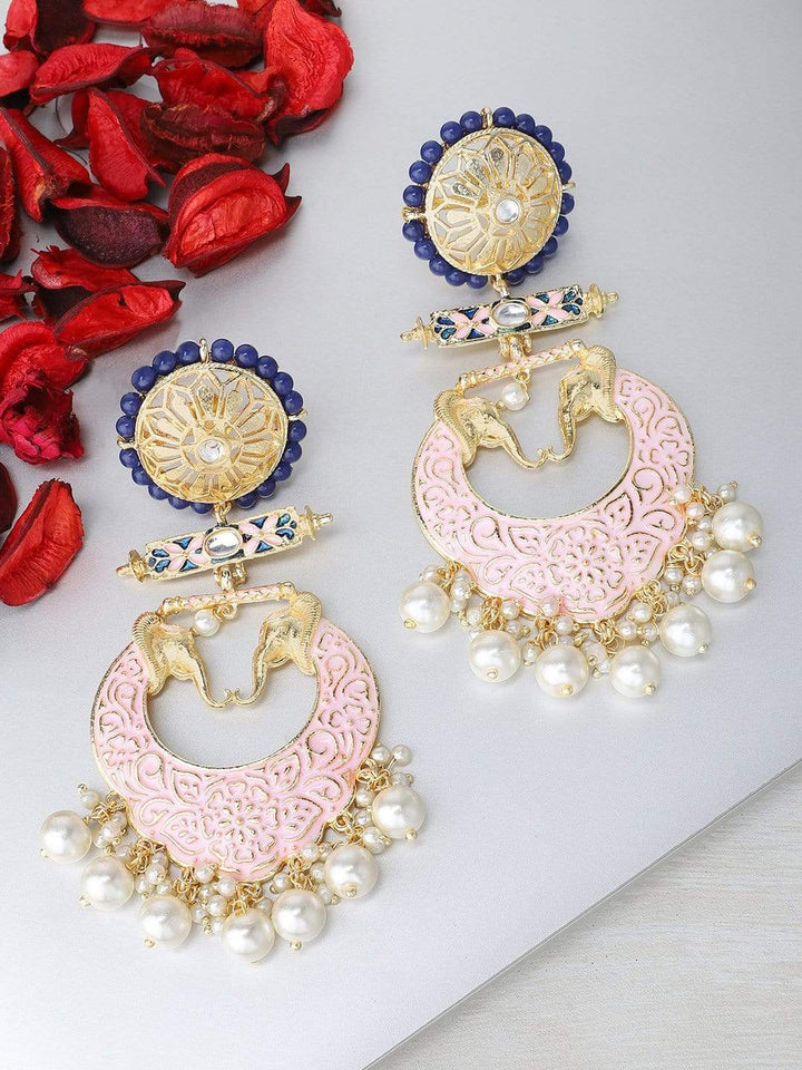 Rubans Gold Plated Enamel Statement Chandbali Earrings Earrings