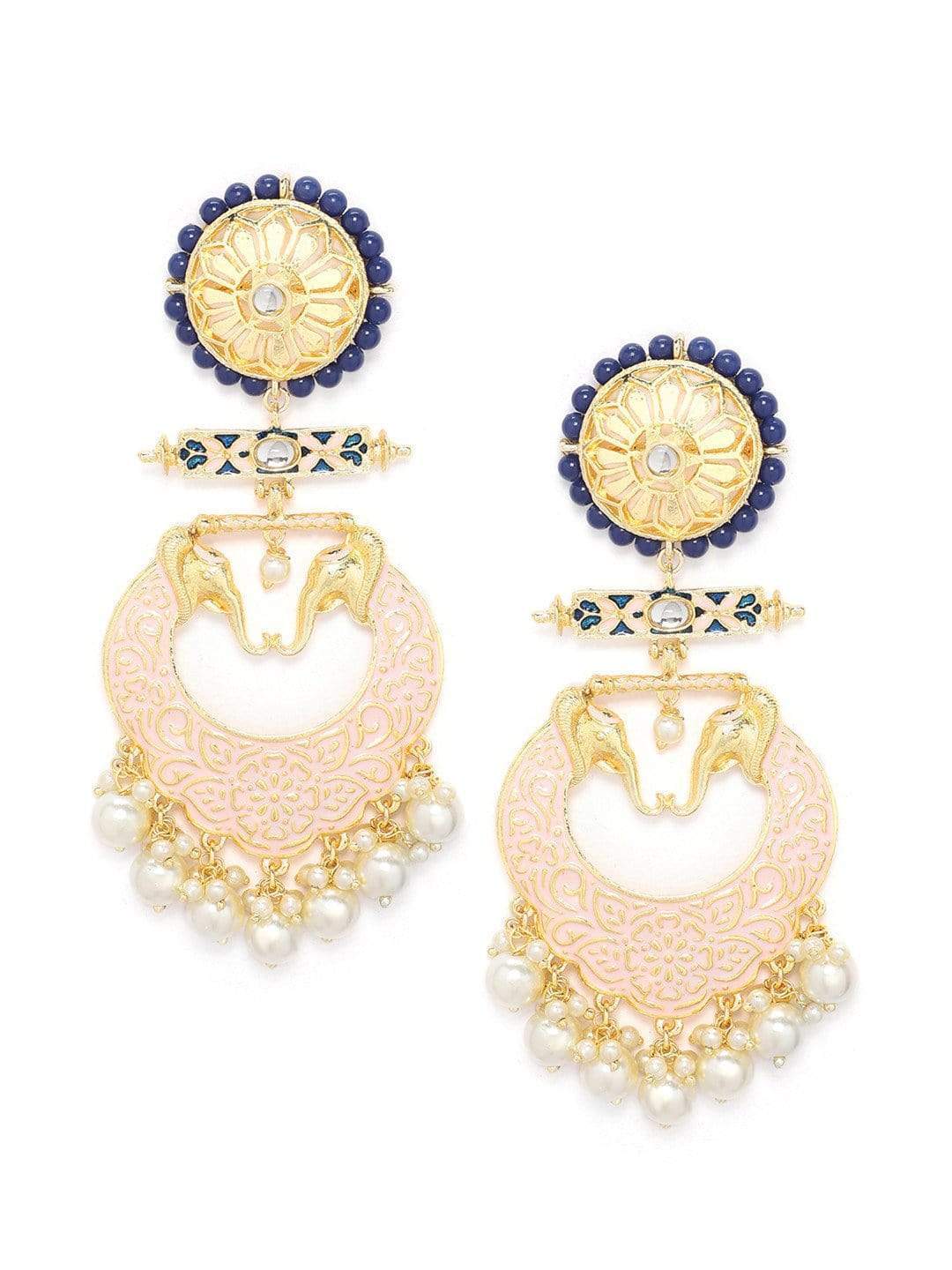 Rubans Gold Plated Enamel Statement Chandbali Earrings Earrings