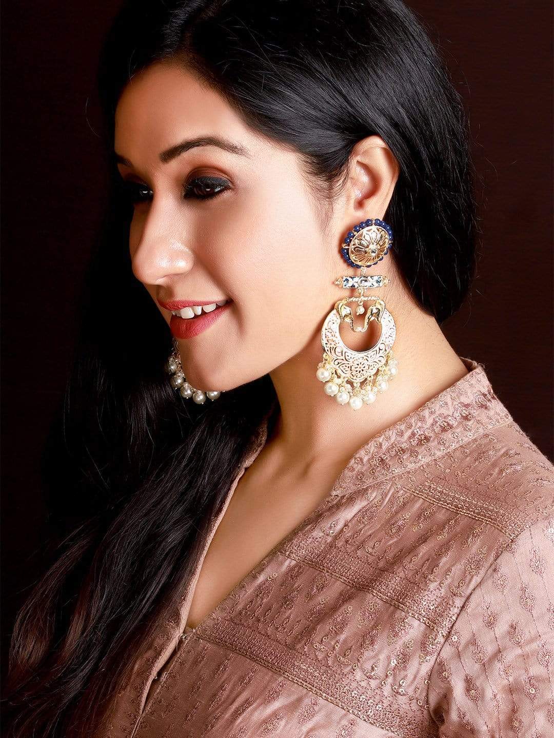 Rubans Gold Plated Enamel Statement Chandbali Earrings Earrings