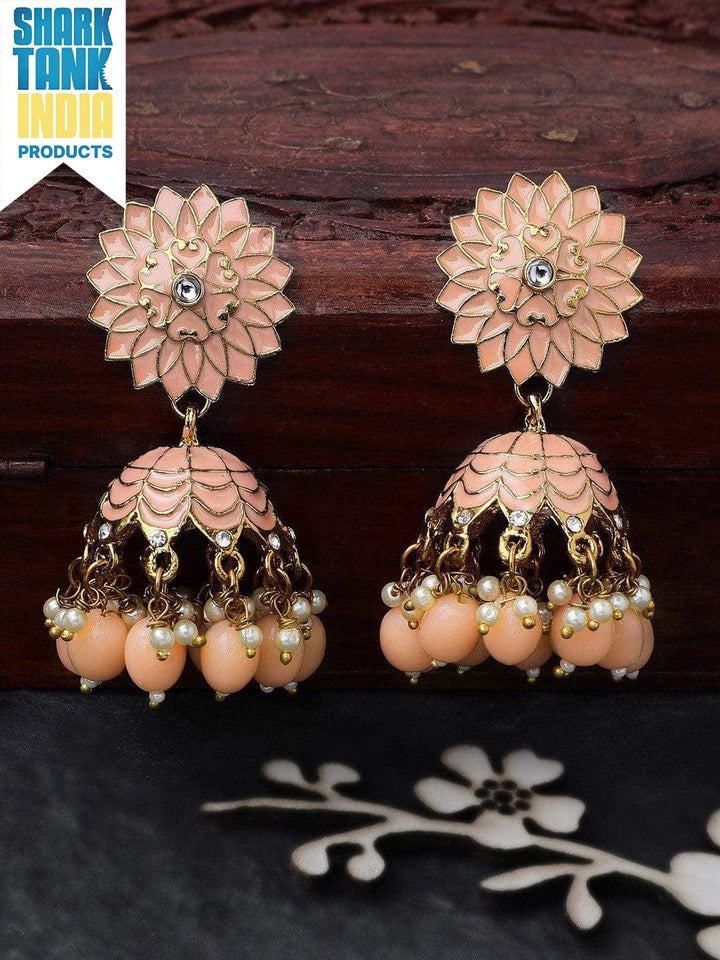 Rubans Gold Plated Enamel Statement Jhumka Earrings Earrings