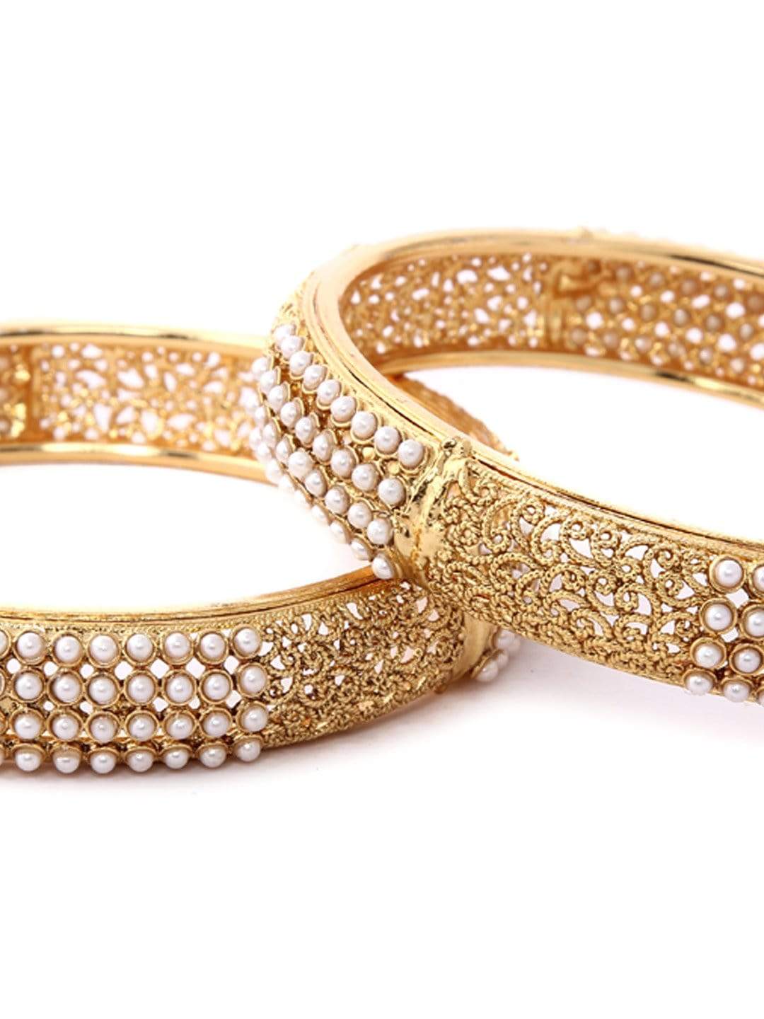 Rubans Gold Plated Filigree Pearl Studded Set Of 2 Bangle Set Bangles & Bracelets