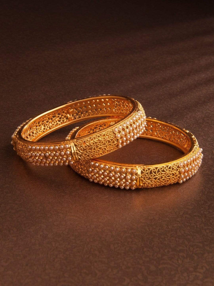 Rubans Gold Plated Filigree Pearl Studded Set Of 2 Bangle Set Bangles & Bracelets