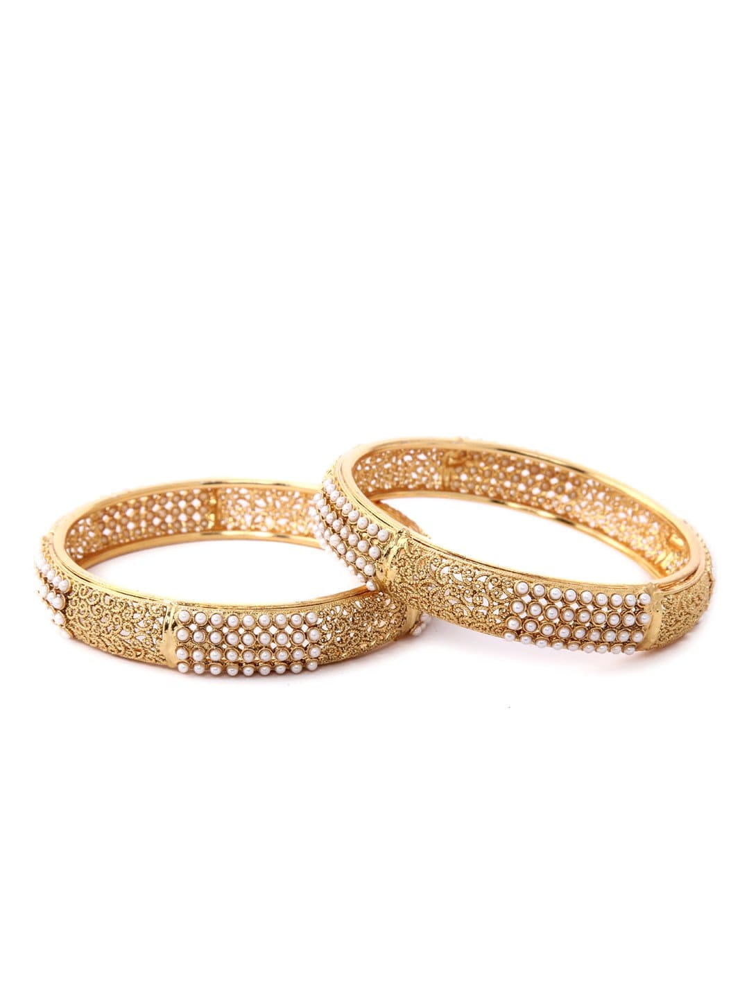 Rubans Gold Plated Filigree Pearl Studded Set Of 2 Bangle Set Bangles & Bracelets