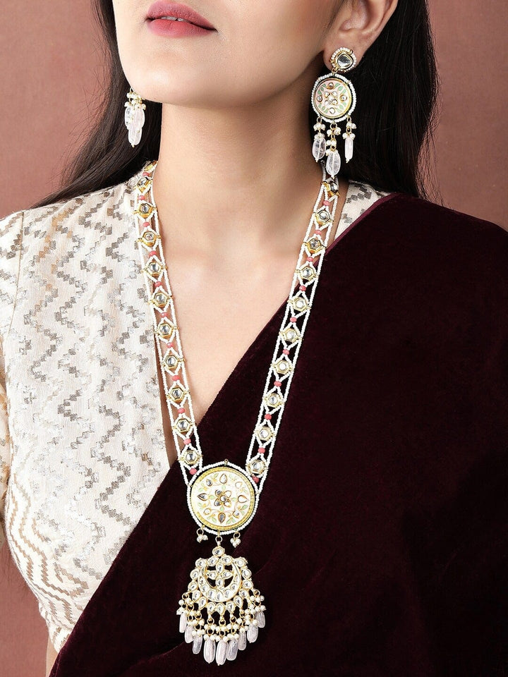 Rubans Gold Plated Handcrafted Beaded Kundan Studded Multicolour Necklace Set Necklace Set