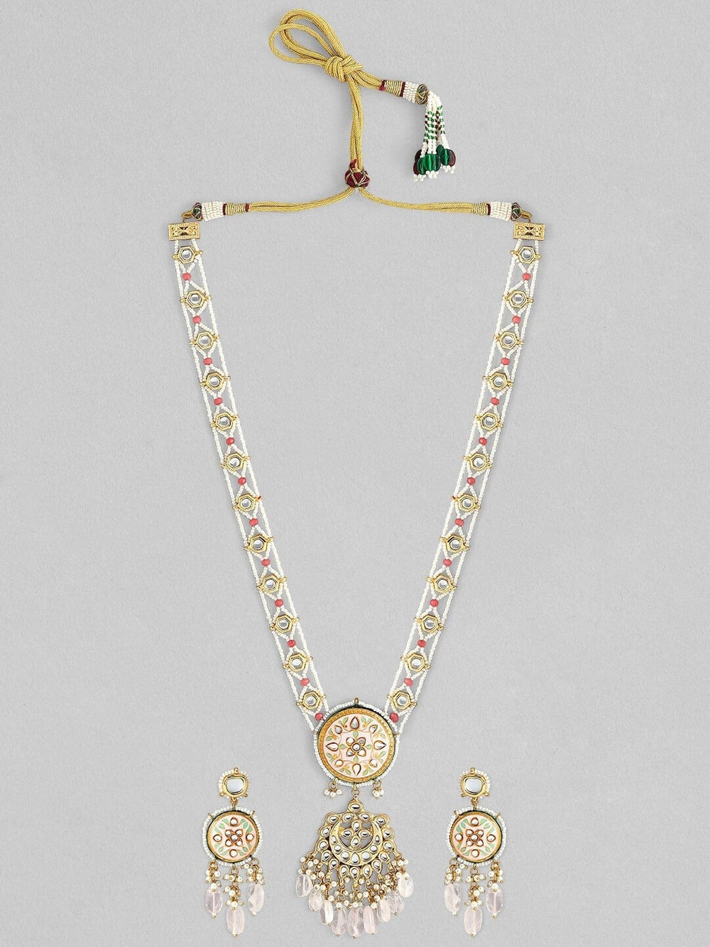 Rubans Gold Plated Handcrafted Beaded Kundan Studded Multicolour Necklace Set Necklace Set