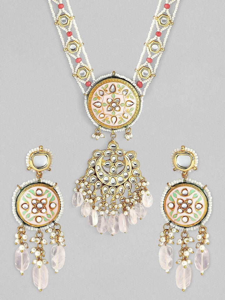 Rubans Gold Plated Handcrafted Beaded Kundan Studded Multicolour Necklace Set Necklace Set