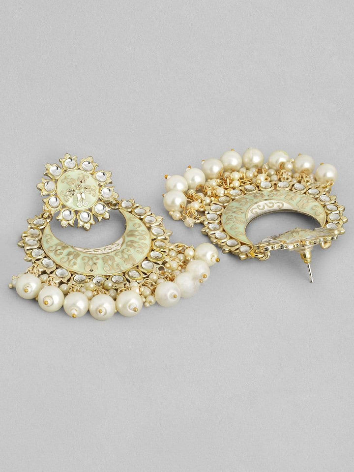 Rubans Gold Plated Handcrafted Blue Enamel Pearl Chandbali Earrings Earrings