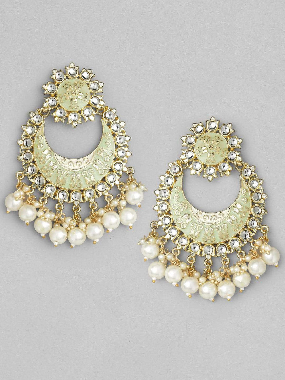 Rubans Gold Plated Handcrafted Blue Enamel Pearl Chandbali Earrings Earrings