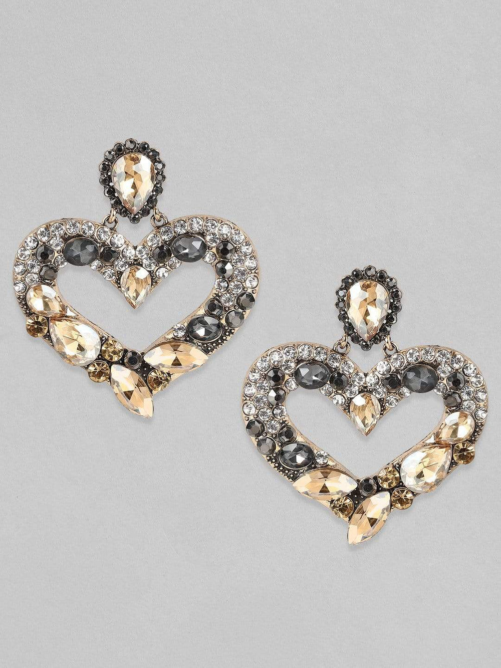 Rubans Gold Plated Handcrafted Crystal Stone Heart Shape Drop Earrings Earrings