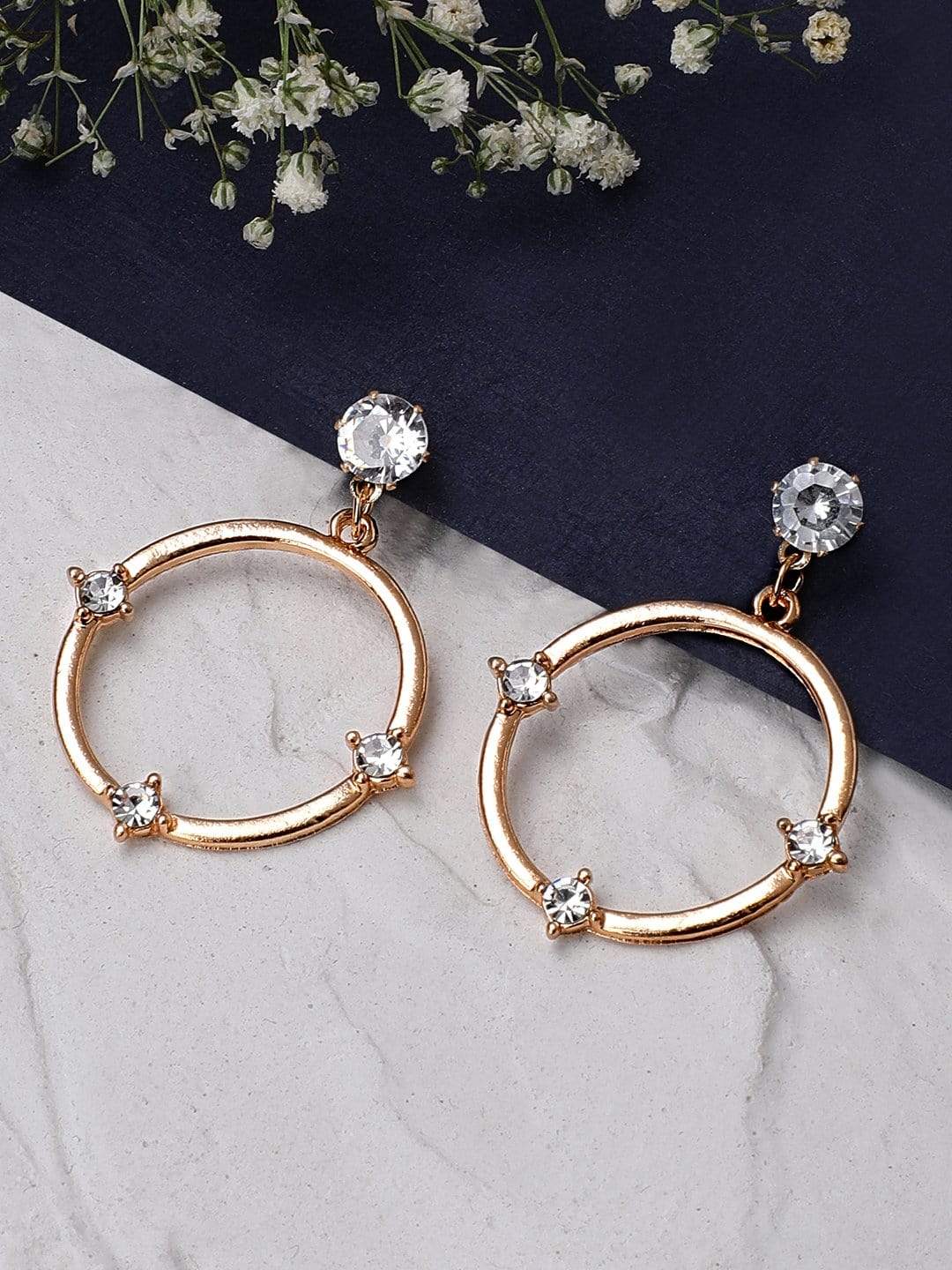 Rubans Gold Plated Handcrafted CZ Stone Drop Earrings Earrings