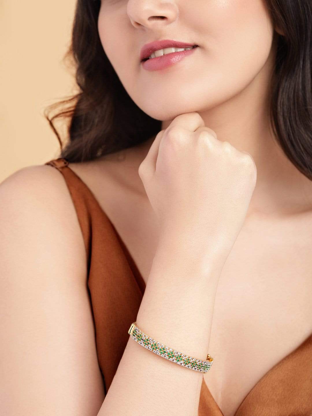 Rubans Gold Plated Handcrafted Green Stone Bracelet Bangles & Bracelets