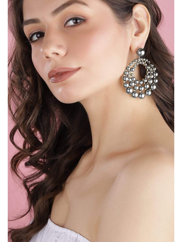 Rubans Gold Plated Handcrafted Grey Pearls Chandbali Earrings Earrings