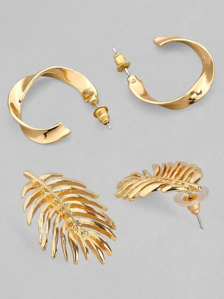 Rubans Gold Plated Handcrafted Half Hoop & Leaf Shape Set of 2 Earrings Earrings