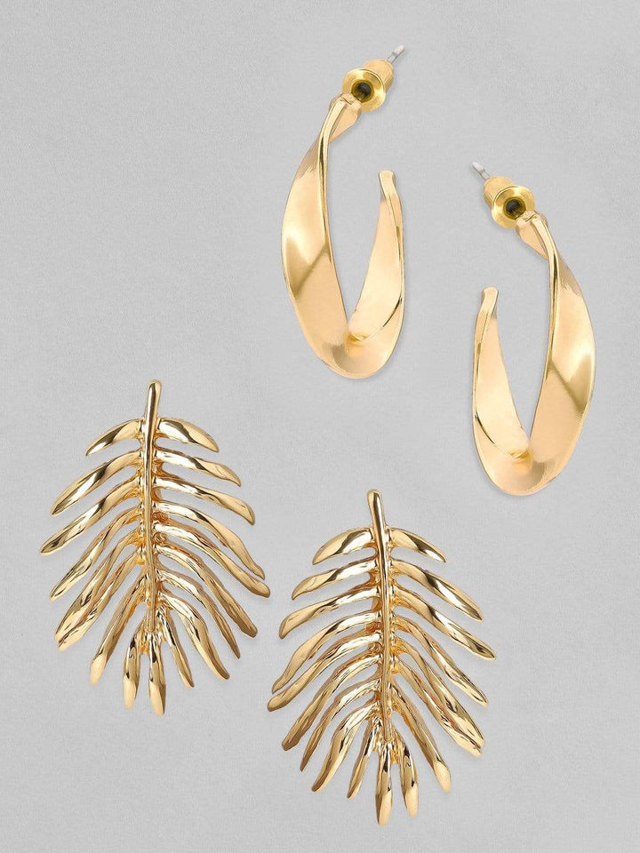 Rubans Gold Plated Handcrafted Half Hoop & Leaf Shape Set of 2 Earrings Earrings