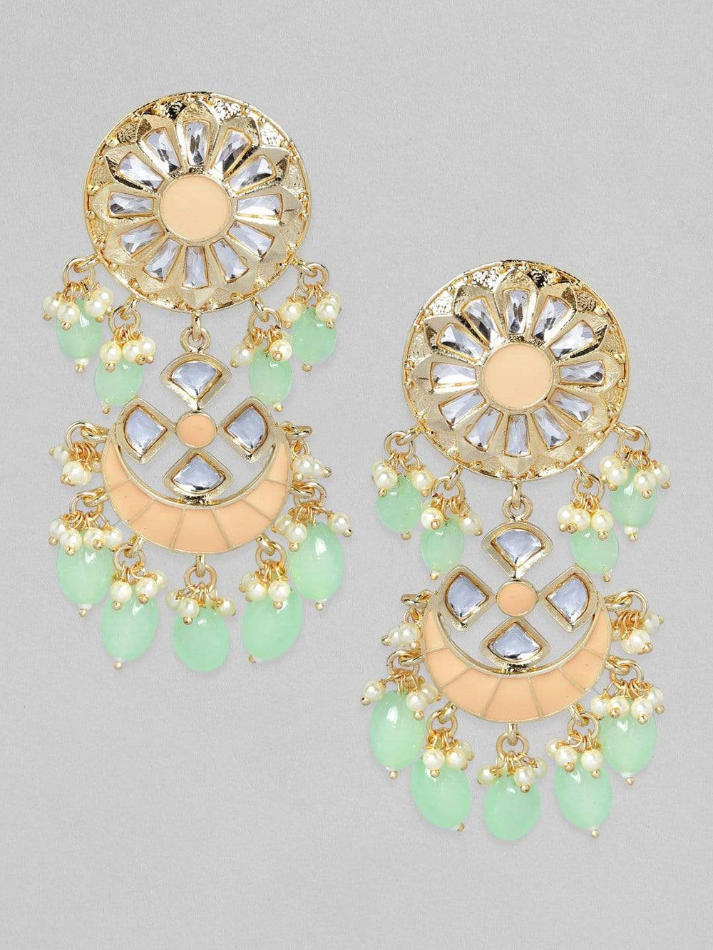 Rubans Gold Plated Handcrafted Kundan & Enamel Painted Drop Earrings Earrings