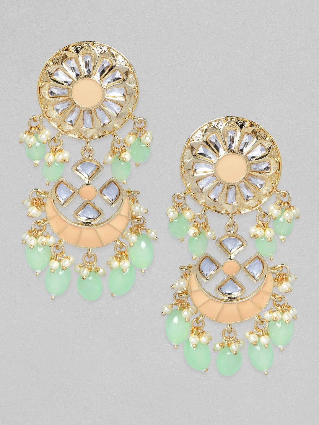 Rubans Gold Plated Handcrafted Kundan & Enamel Painted Drop Earrings Earrings