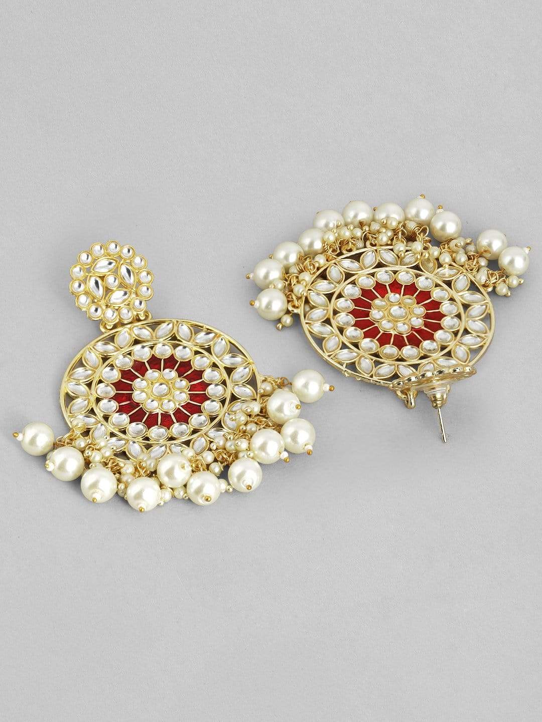 Rubans Gold Plated Handcrafted Kundan Statement with Pearls Chandbali Earrings Earrings