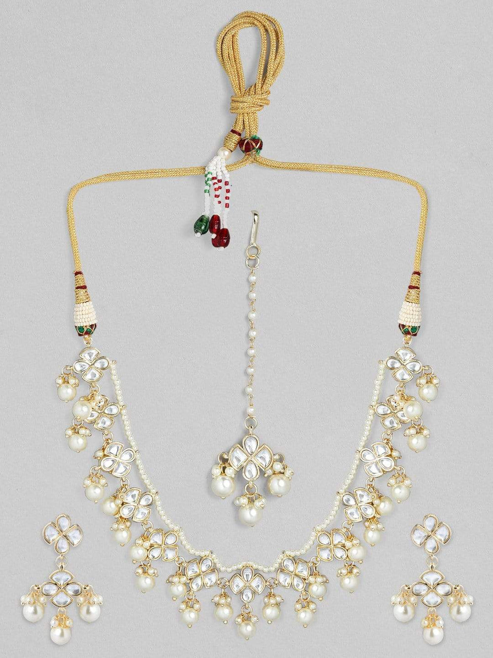 Rubans Gold Plated Handcrafted Kundan with Pearl Embellished Necklace Set Chain & Necklaces