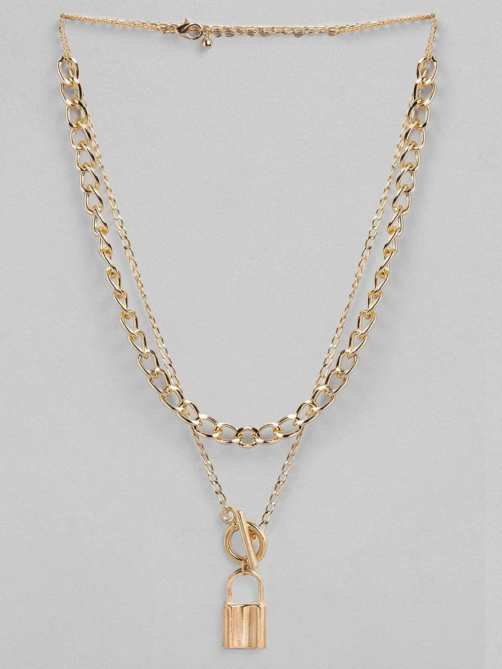 Rubans Gold Plated Handcrafted Lock Layered Necklace Chain & Necklaces