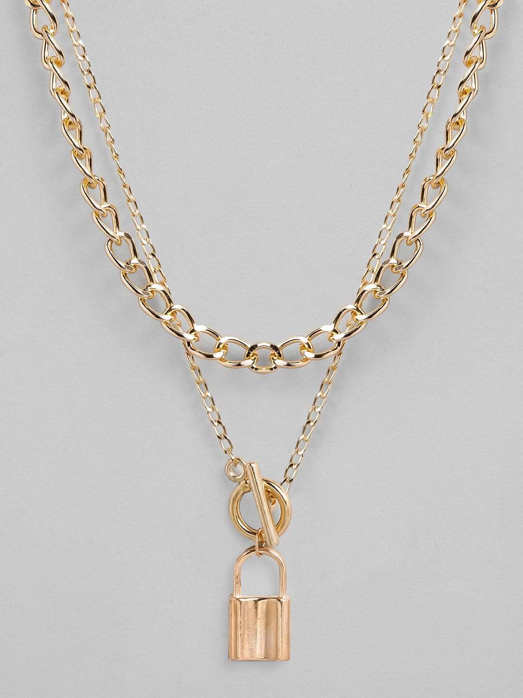 Rubans Gold Plated Handcrafted Lock Layered Necklace Chain & Necklaces