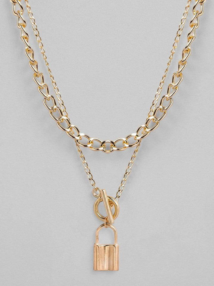 Rubans Gold Plated Handcrafted Lock Layered Necklace Chain & Necklaces