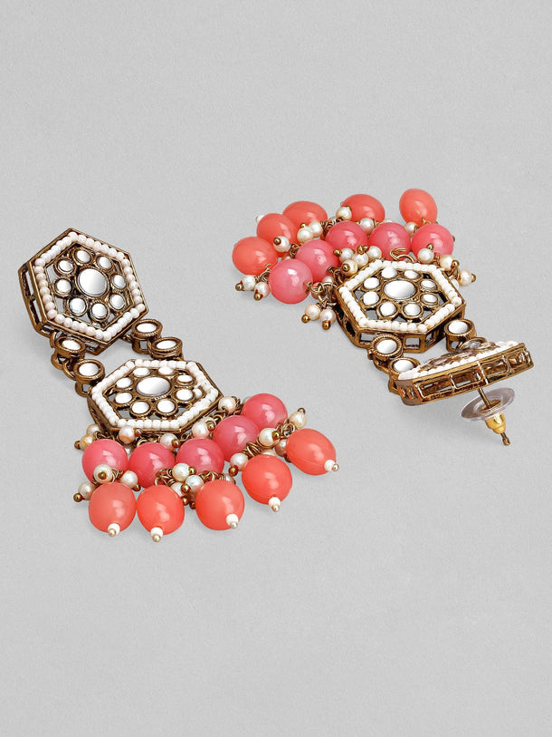 Rubans Gold Plated Handcrafted Mirror Pink Beaded Necklace Set Necklace Set