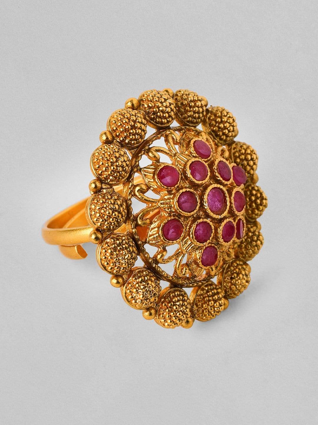 Rubans  Gold Plated  Handcrafted Red Stone Statement Ring Rings