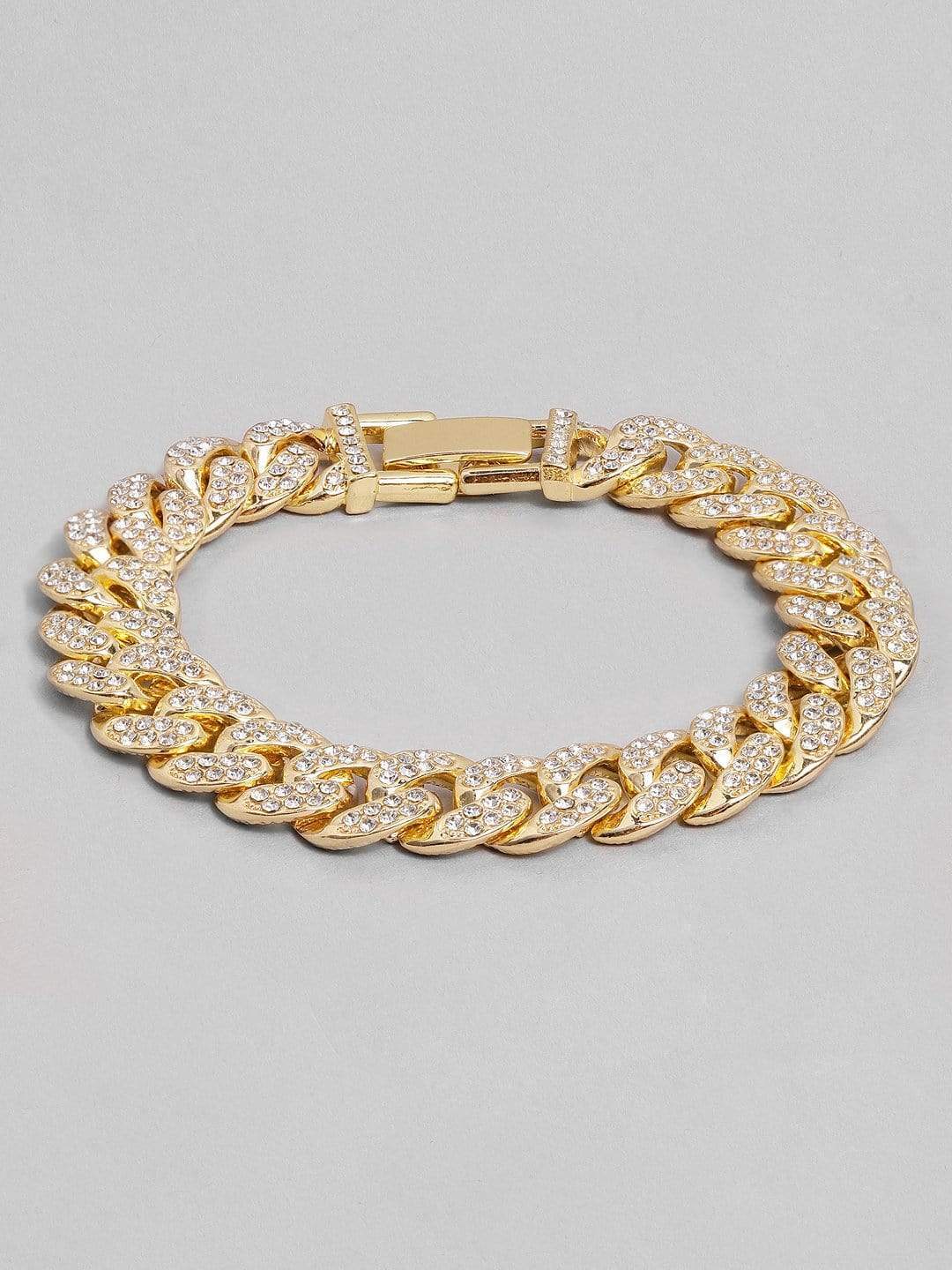 Rubans Gold Plated Handcrafted Rhinestone Interlink Bracelet Bangles & Bracelets