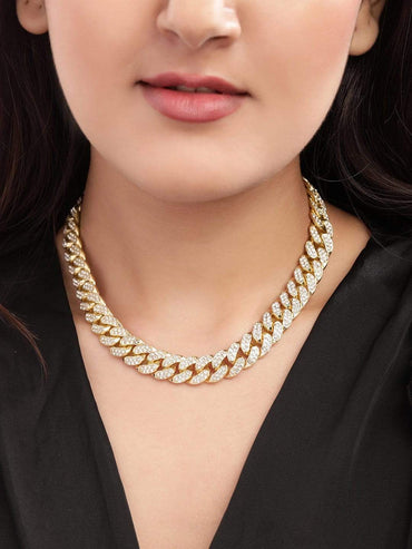 Rubans Gold Plated Handcrafted Rhinestone Interlink Chain Necklace Chain & Necklaces