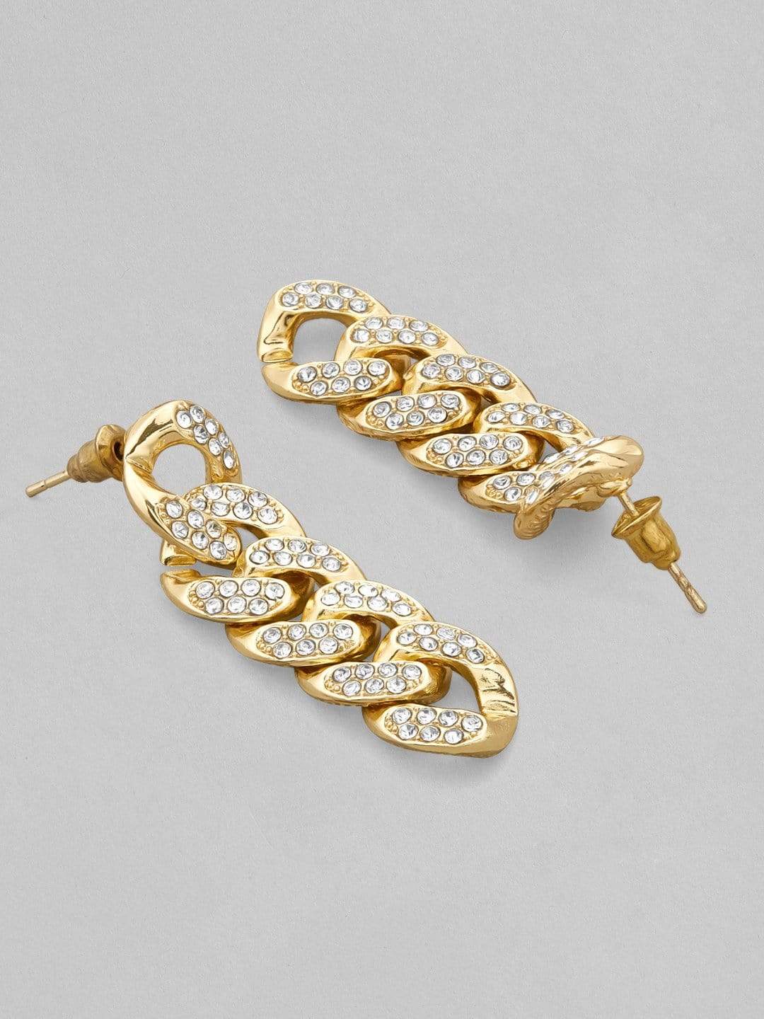Rubans Gold Plated Handcrafted Rhinestone Interlink Drop Earrings Earrings