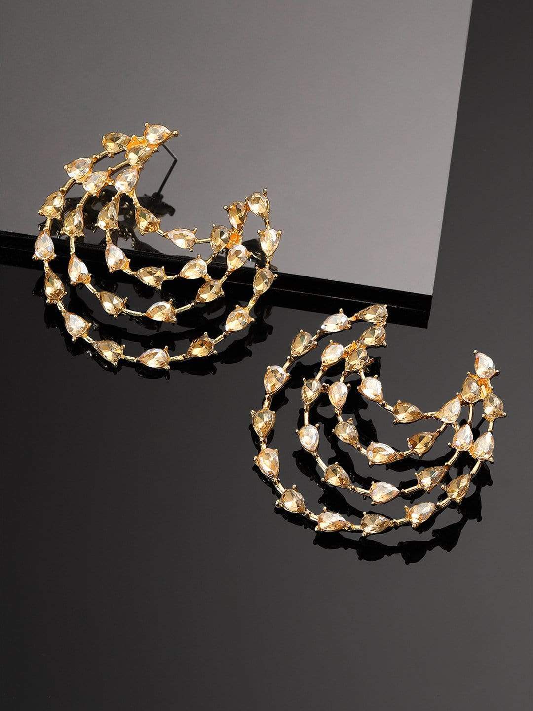 Rubans Gold Plated Handcrafted Rhinestone Multi Layer Hoop Earrings Earrings