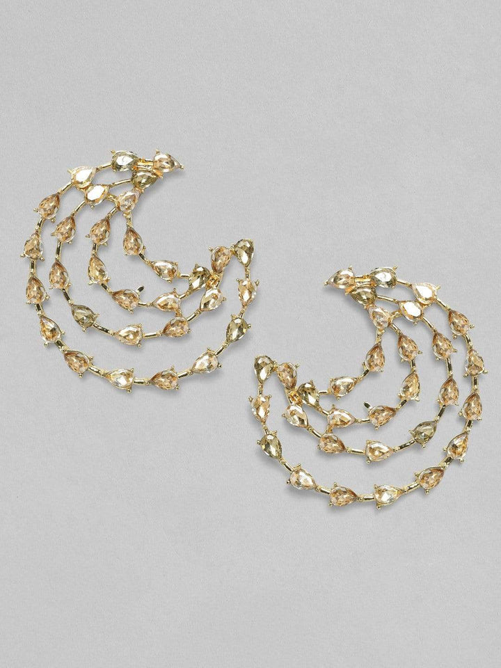 Rubans Gold Plated Handcrafted Rhinestone Multi Layer Hoop Earrings Earrings