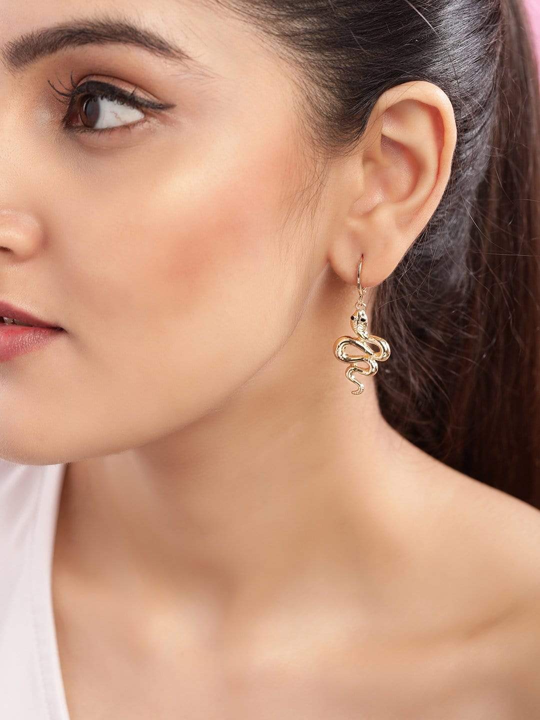 Rubans Gold Plated Handcrafted Snake Hoop Earrings Earrings