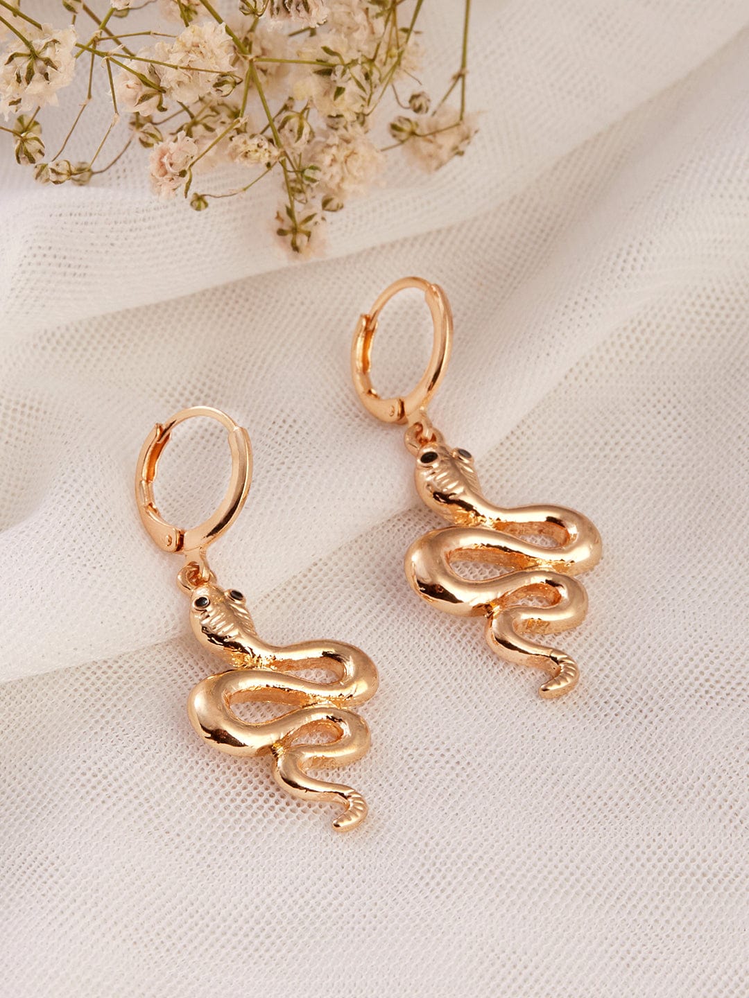 Rubans Gold Plated Handcrafted Snake Hoop Earrings Earrings