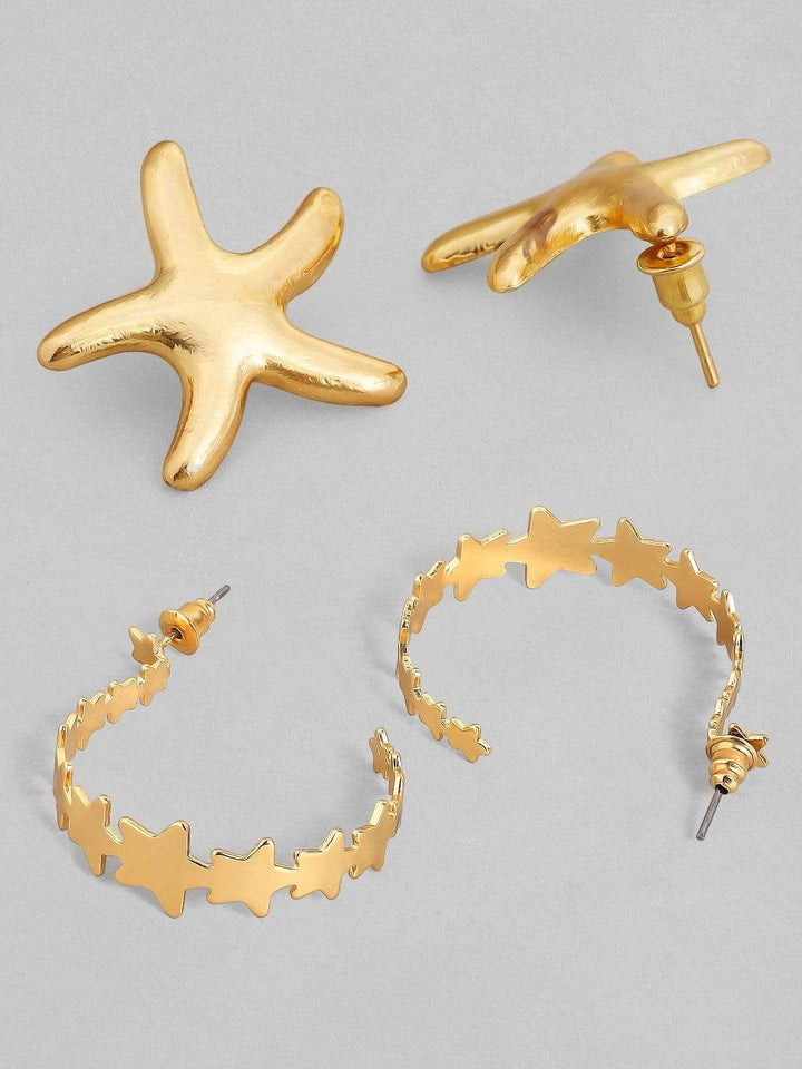 Rubans Gold Plated Handcrafted Star Hoop & Stud Set of 2 Earrings Earrings