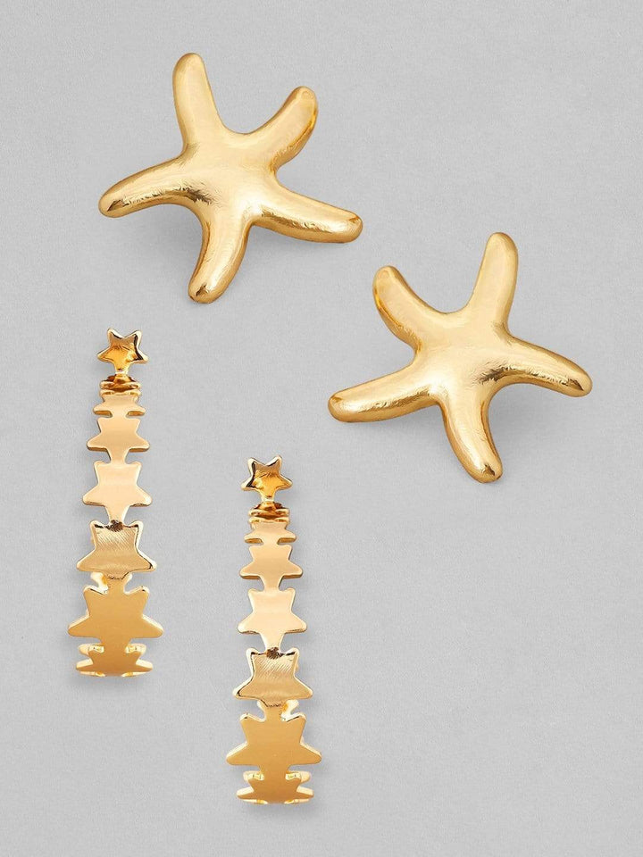 Rubans Gold Plated Handcrafted Star Hoop & Stud Set of 2 Earrings Earrings