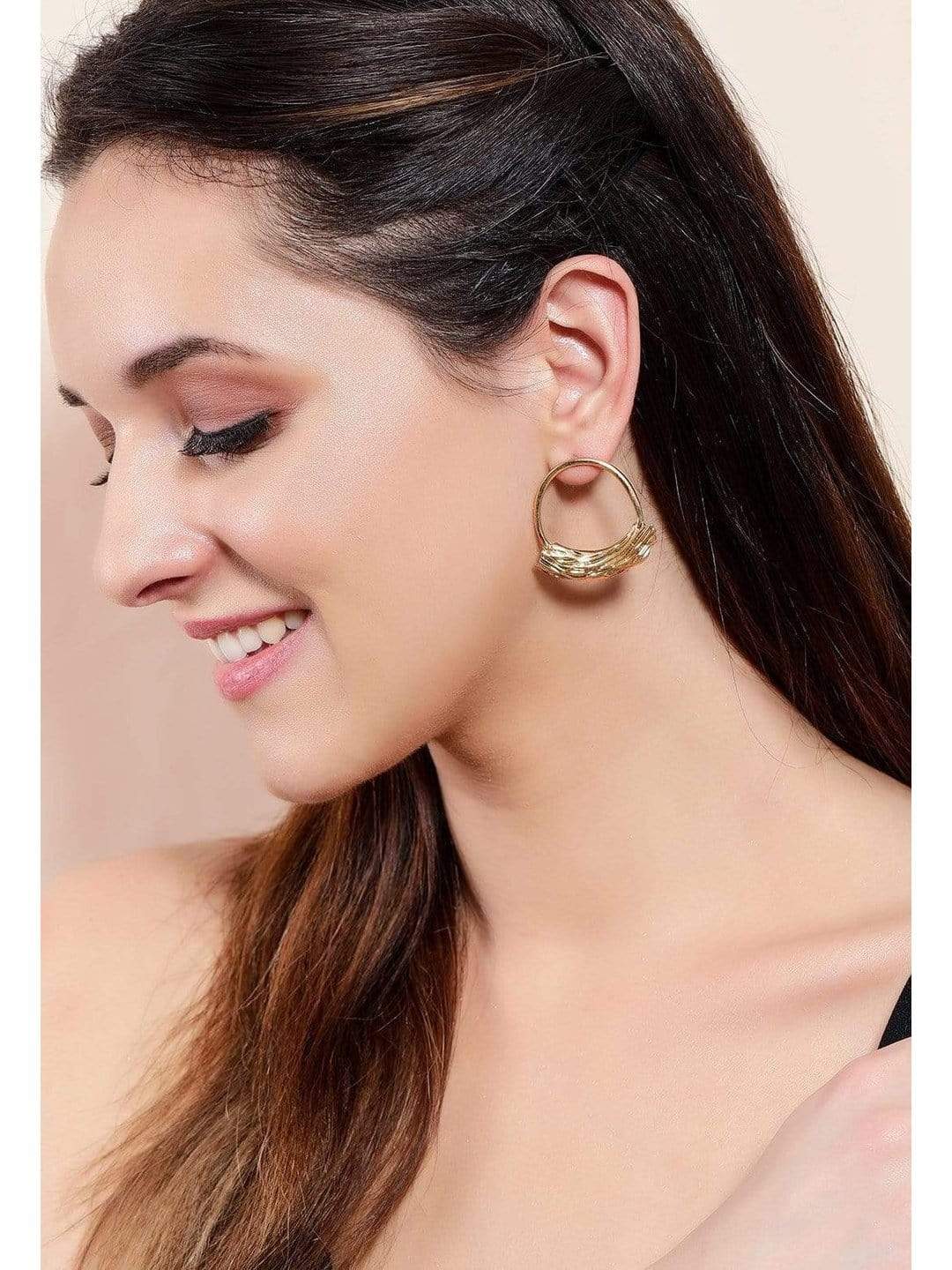 Rubans Gold Plated Handcrafted Textured Drop Earrings Earrings