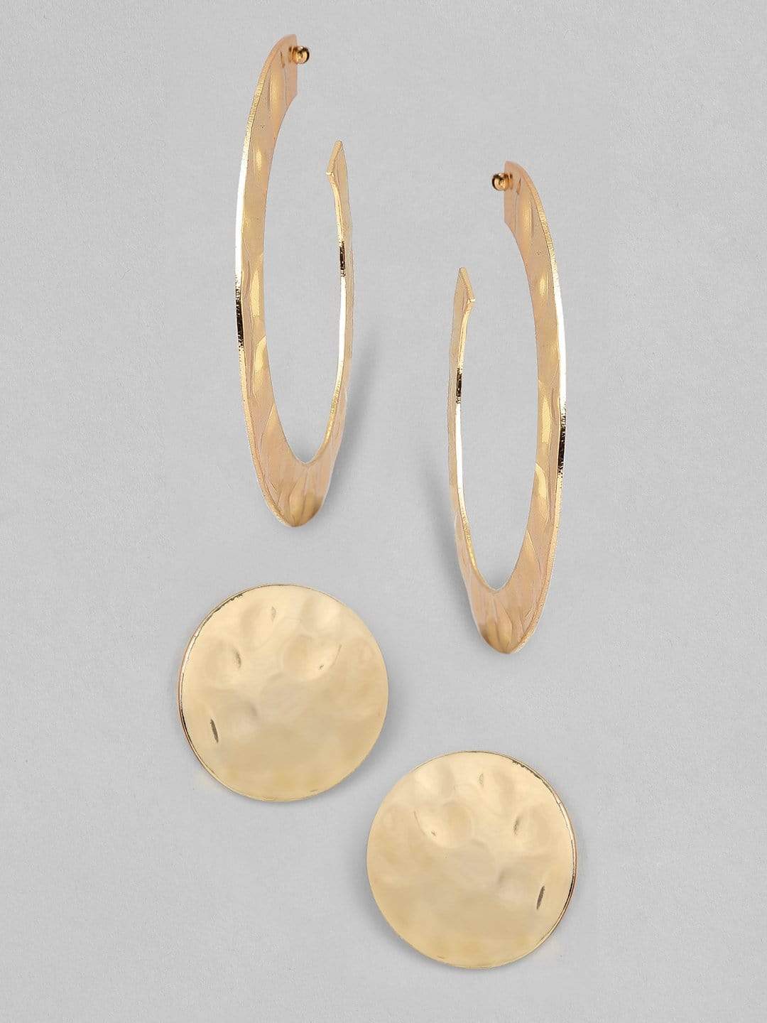 Rubans Gold Plated Handcrafted Textured Set of 2 Hoop Earrings Earrings