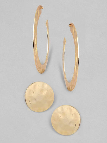Rubans Gold Plated Handcrafted Textured Set of 2 Hoop Earrings Earrings