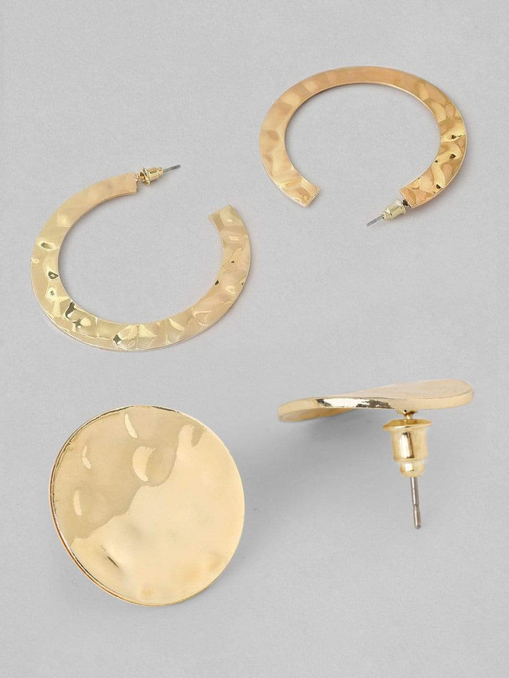 Rubans Gold Plated Handcrafted Textured Set of 2 Hoop Earrings Earrings