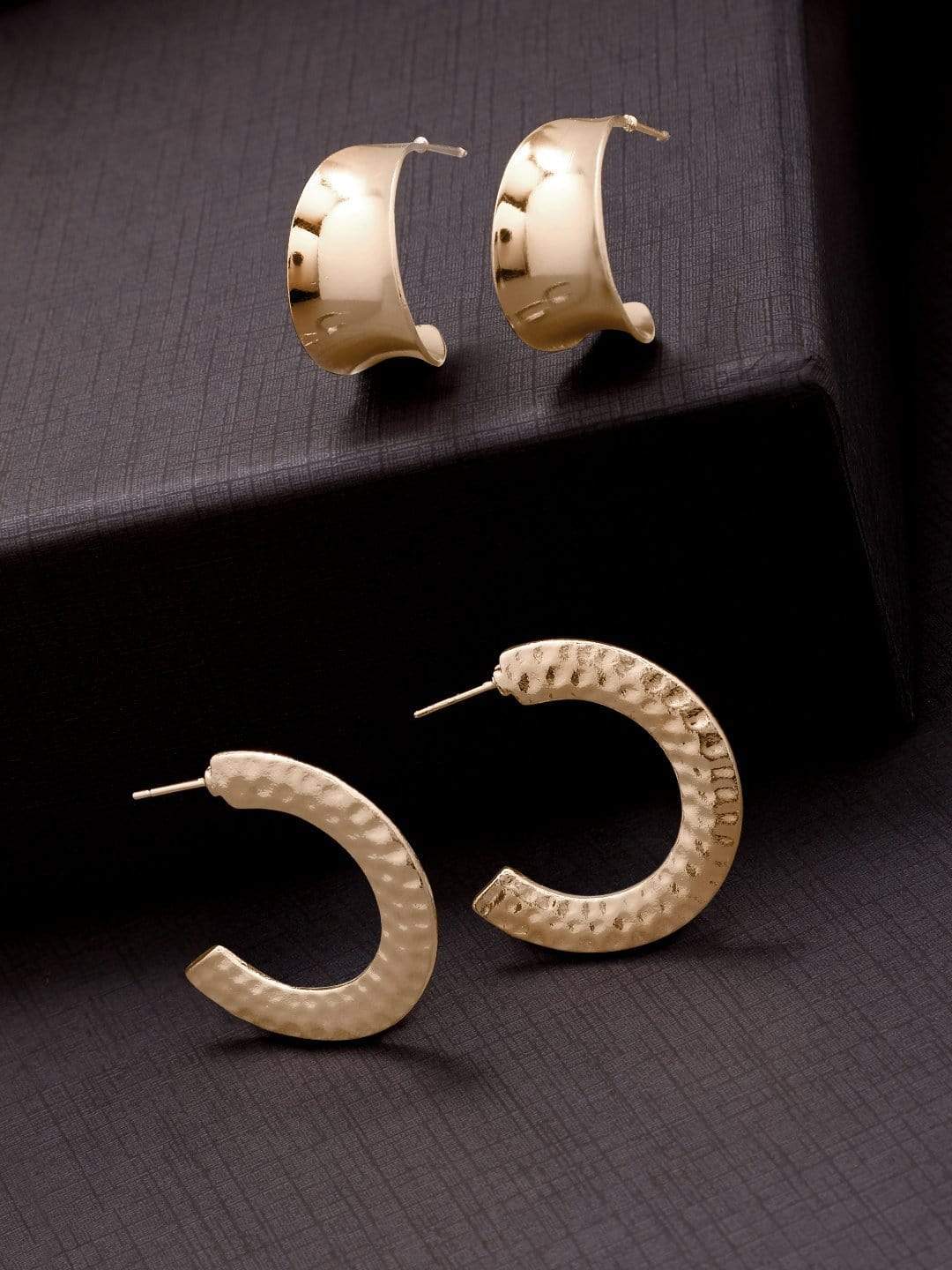 Rubans Gold Plated Handcrafted Textured Set of 2 Hoop Earrings Earrings