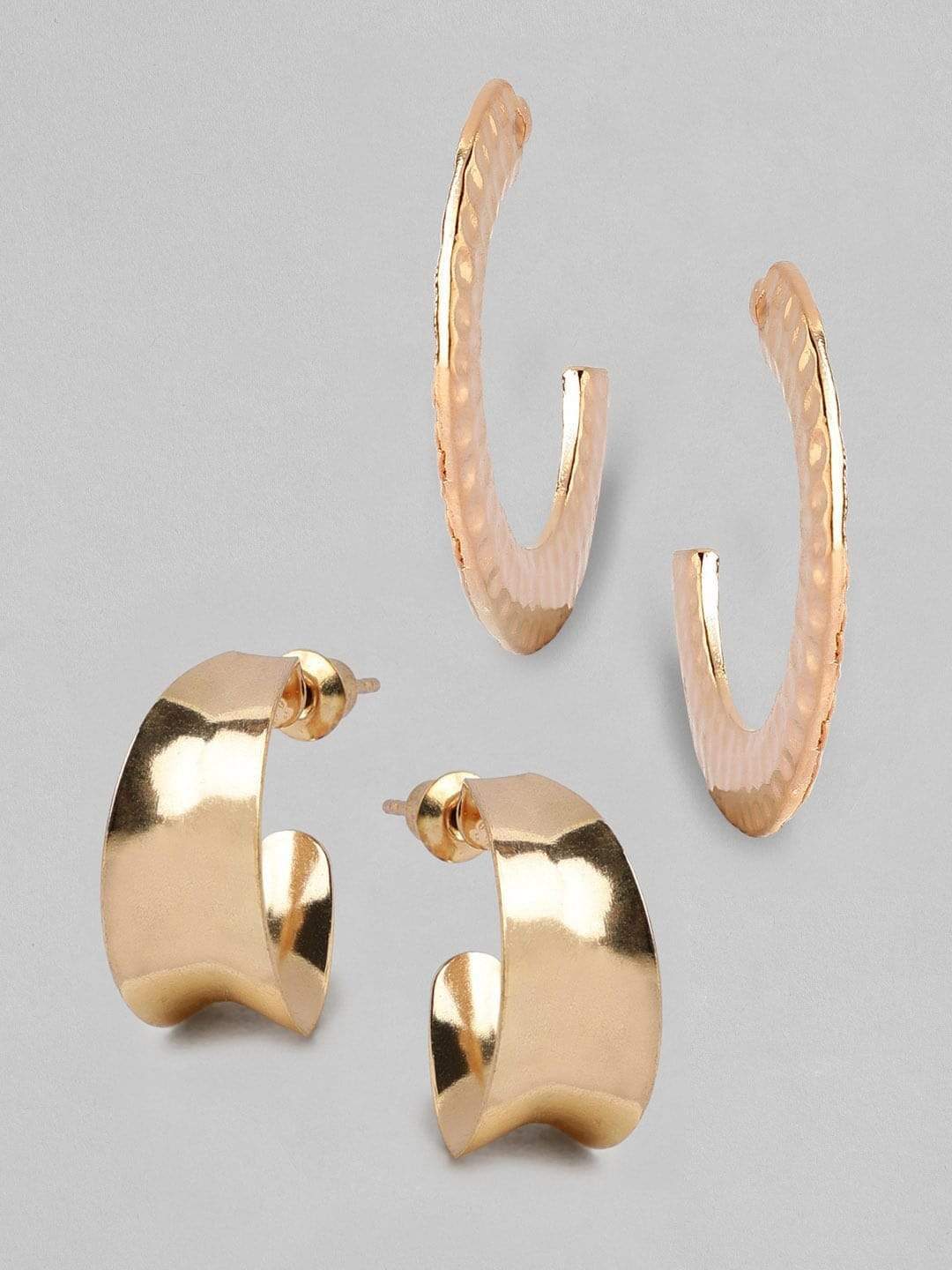 Rubans Gold Plated Handcrafted Textured Set of 2 Hoop Earrings Earrings