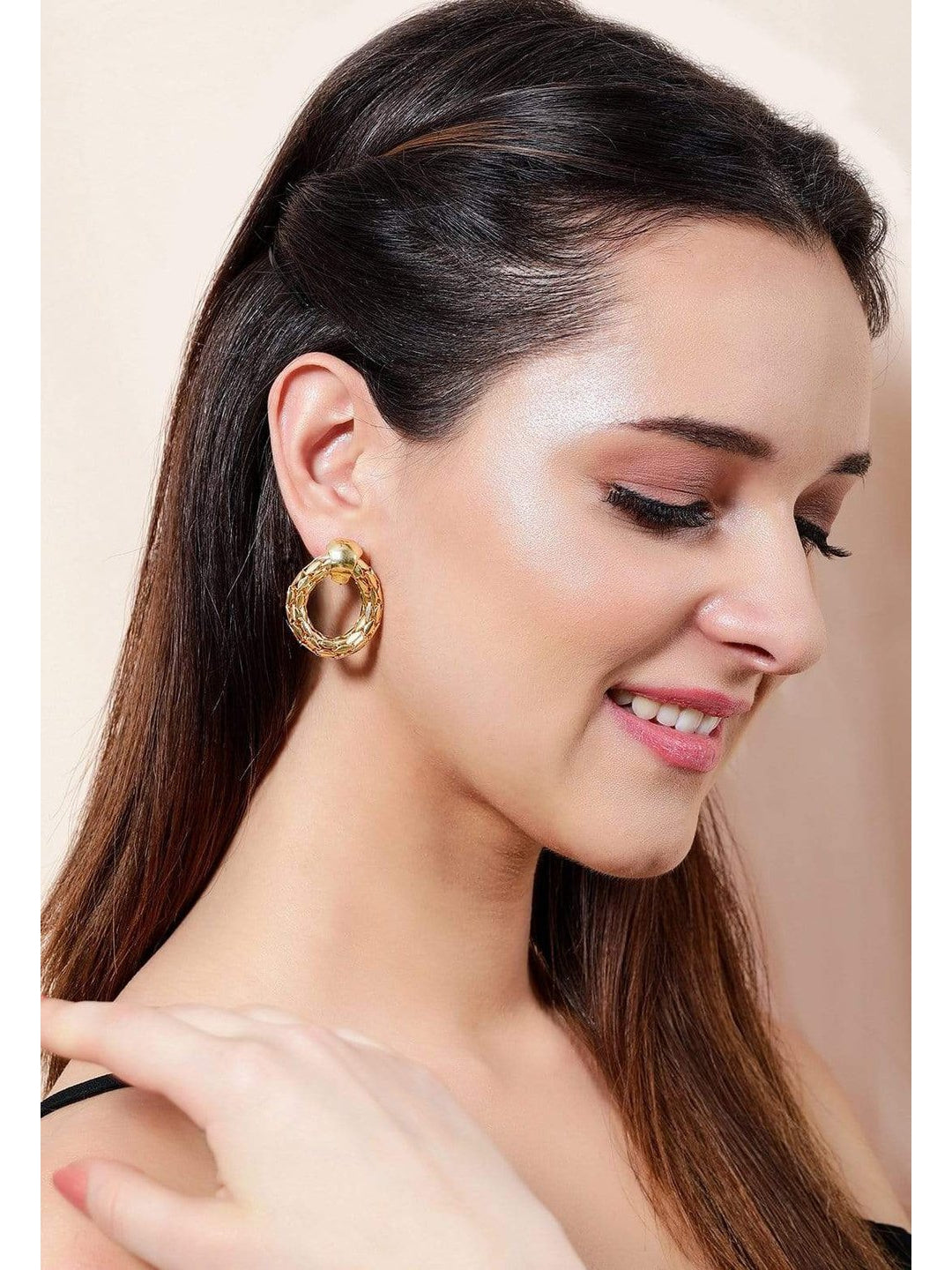 Rubans Gold Plated Handcrafted Textured Stud Earrings Earrings