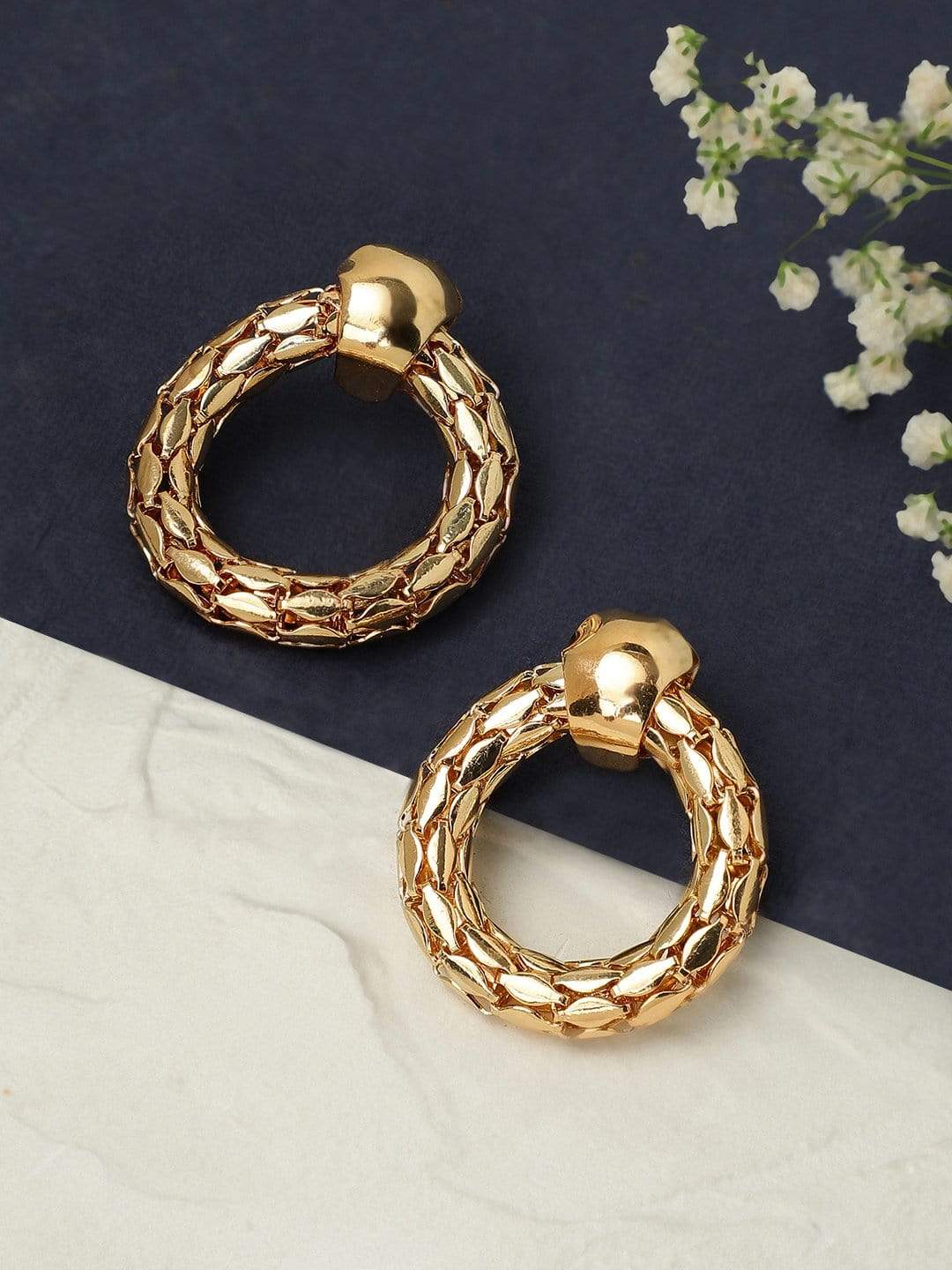 Rubans Gold Plated Handcrafted Textured Stud Earrings Earrings