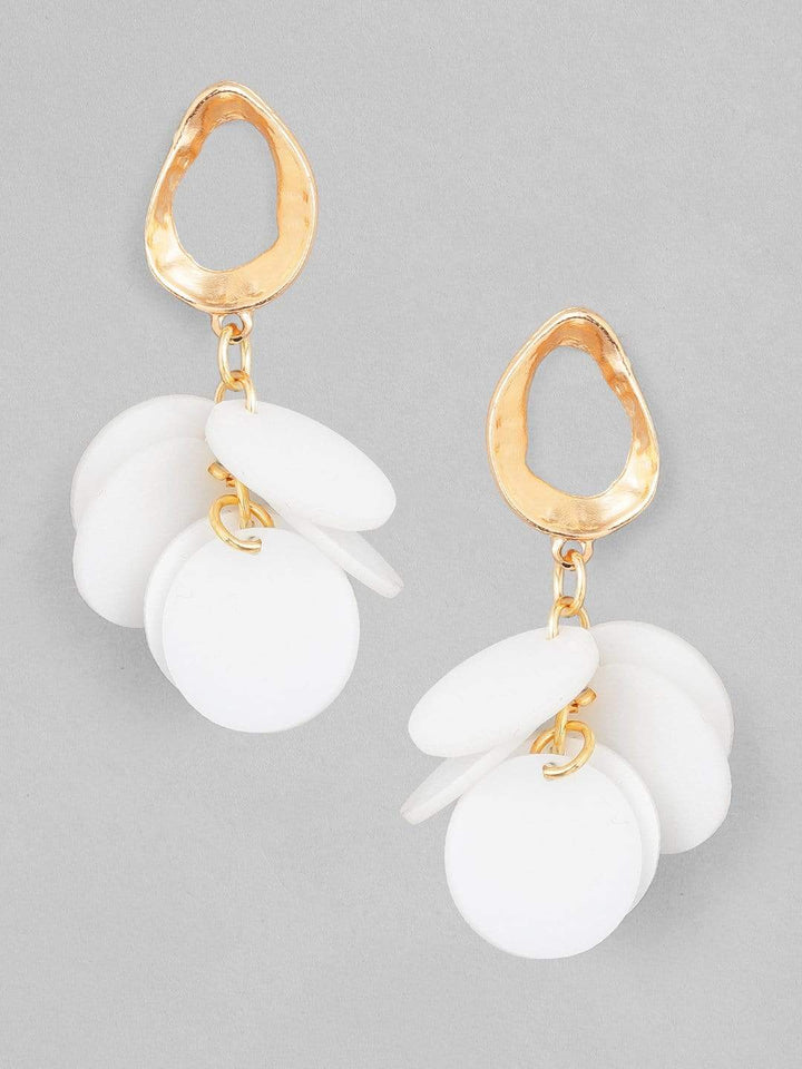 Rubans Gold Plated Handcrafted White Circular Plates Drop Earrings Earrings